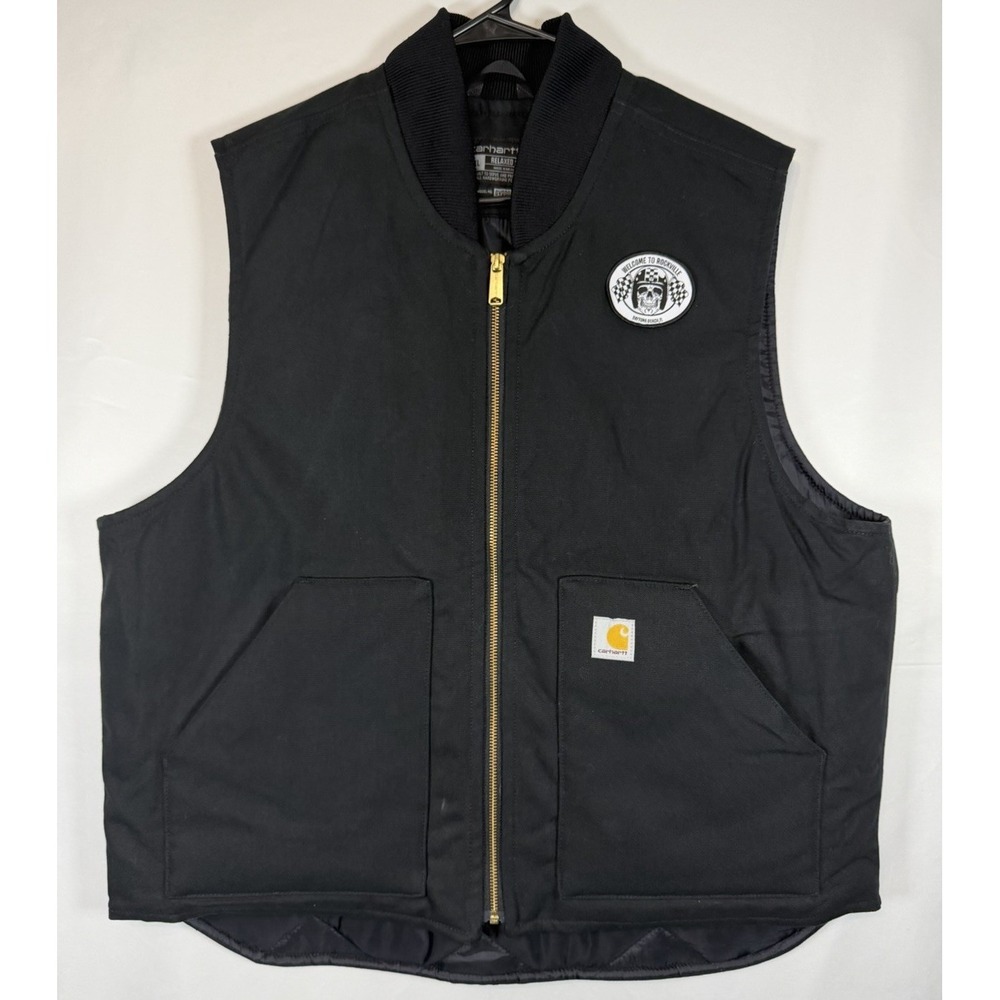 Carhartt Black Relaxed Fit Vest Men's Size XL Welcome To Rockville Patch WTR